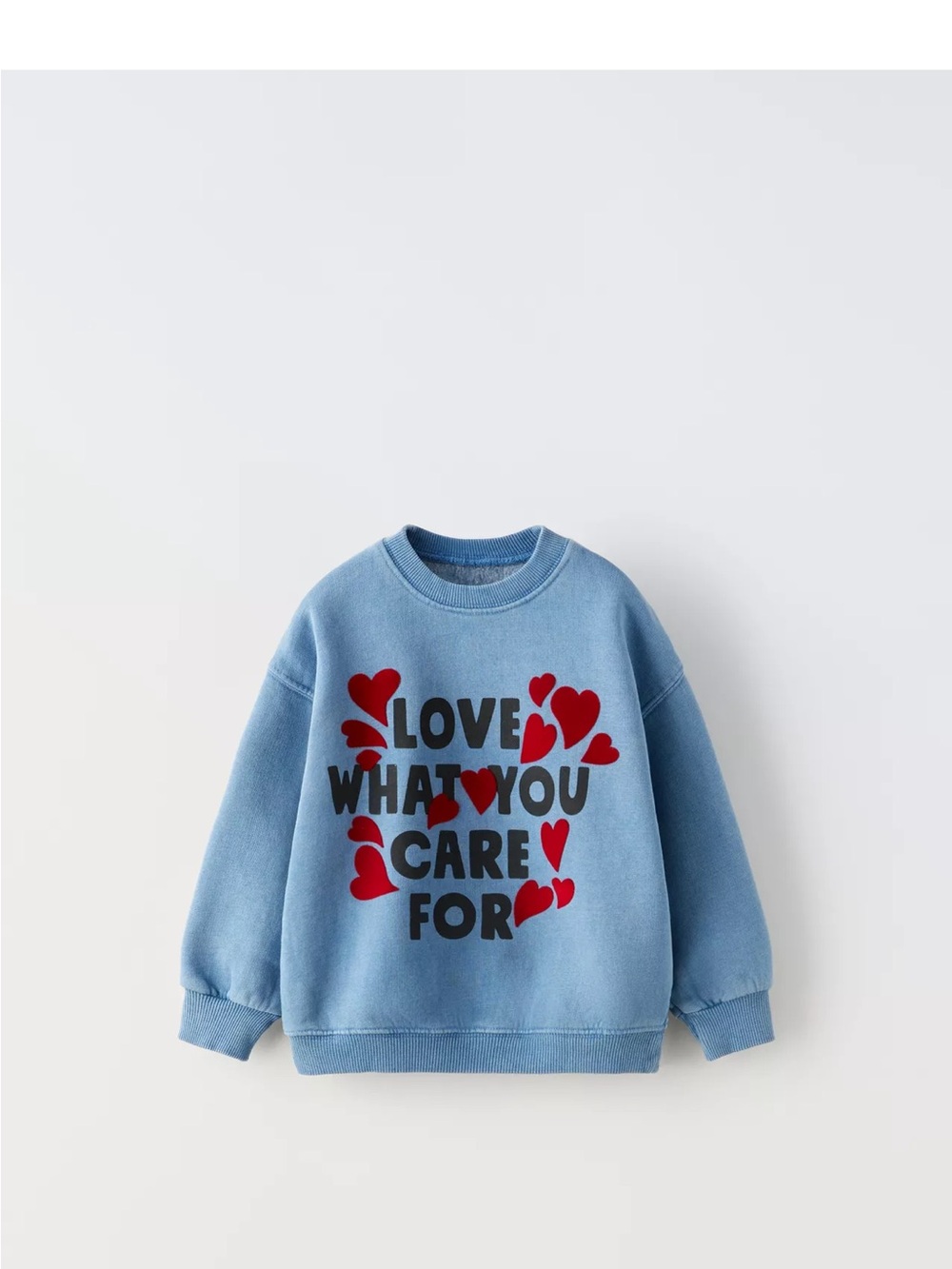 Zara Light Blue Sweatshirt with Red Heart Graphics